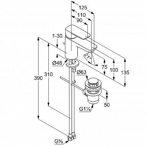 Смеситель для раковины Kludi Pure&Style 403823975 черный купить в интернет-магазине сантехники Sanbest