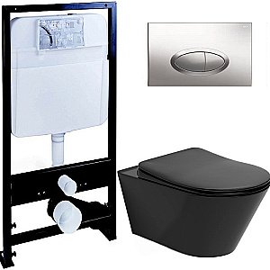 Унитаз Boheme Avva 972-B с инсталяцией и кнопкой 665-CR черный/хром, безободковый купить в интернет-магазине Sanbest