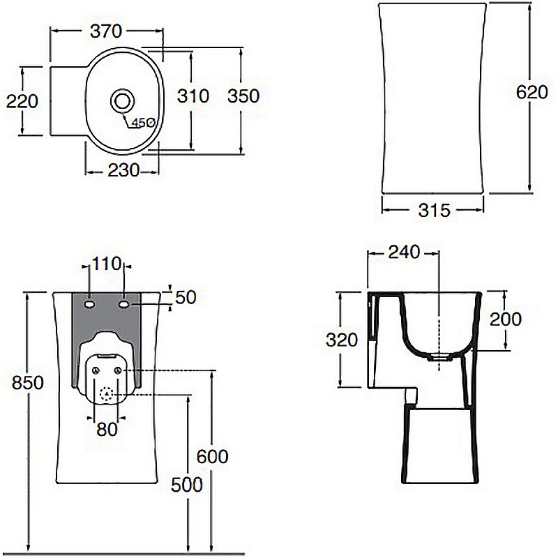 Раковина подвесная Azzurra Nativo 35 NAT200/0bi*0  белая купить в интернет-магазине Sanbest