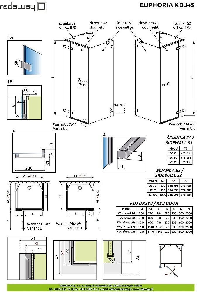 Душевой уголок Radaway Euphoria KDJ+S 80х80 стекло прозрачное/профиль хром купить в интернет-магазине Sanbest