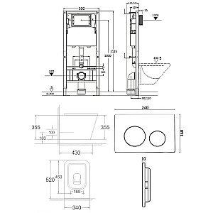 Унитаз подвесной с инсталляцией Agger ATI04100+APB144 белый, с крышкой микролифт, безободковый, с черной матовой кнопкой купить в интернет-магазине Sanbest