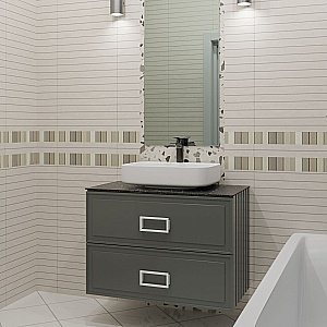 Тумба с раковиной LA FENICE Cubo Grigio TWIN 90 серая, столешница черная/ручки белые для ванной в интернет-магазине Sanbest