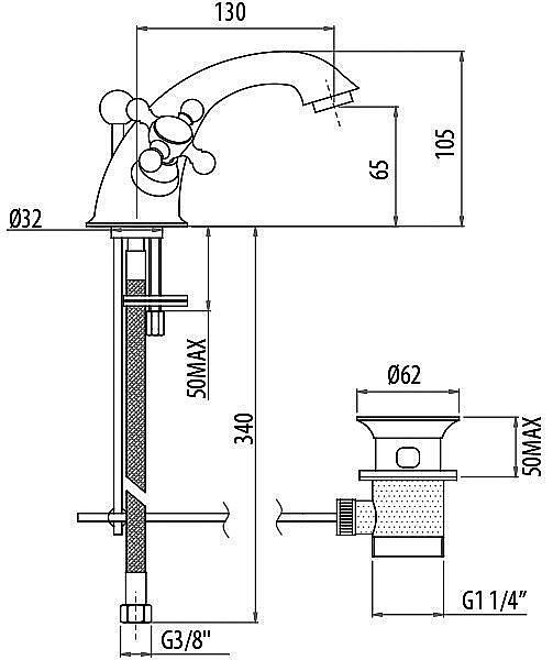 Смеситель для раковины Gattoni Vivaldi 1231012V0br бронза купить в интернет-магазине сантехники Sanbest