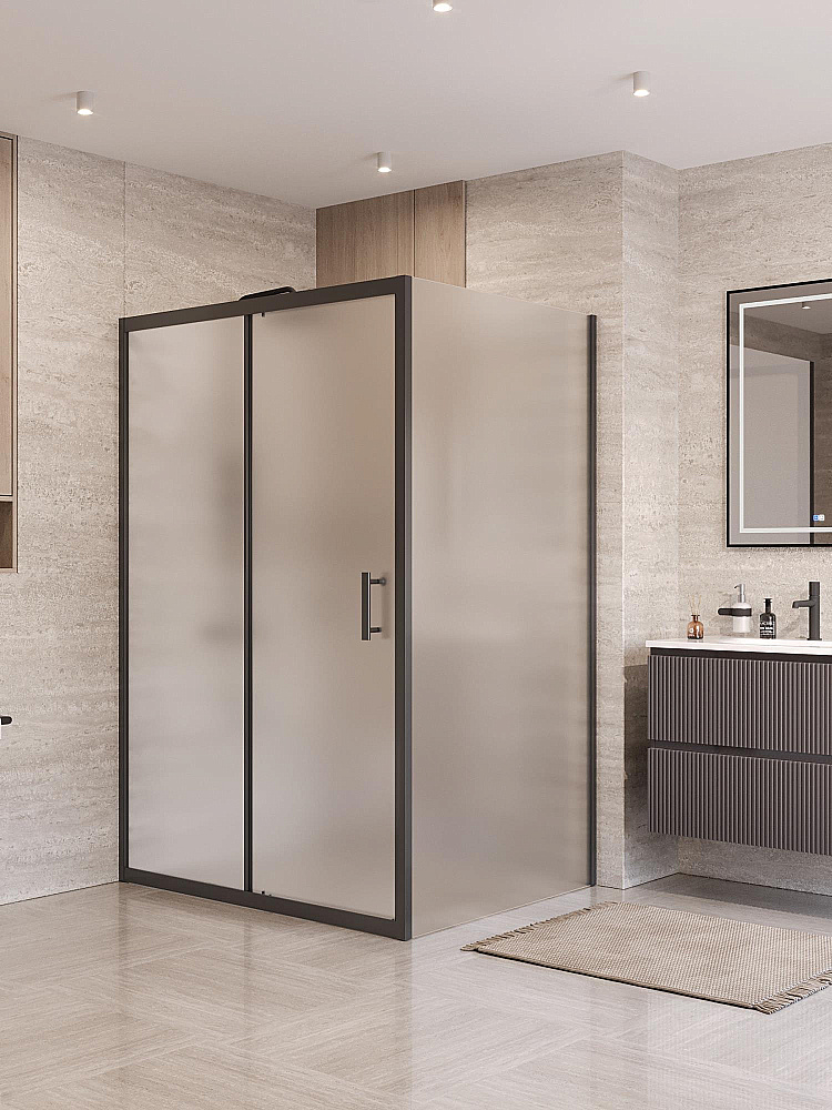 Душевой уголок BelBagno UNO-195-AH-1-120/90-P-NERO стекло матовое/профиль черный купить в интернет-магазине Sanbest