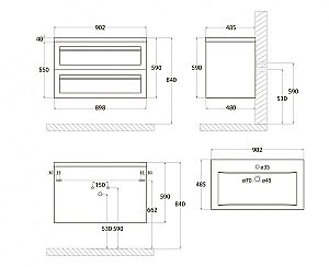 Тумба с раковиной Art&Max AM_Platino_900_2C_SO_NM матовый черный для ванной в интернет-магазине Sanbest