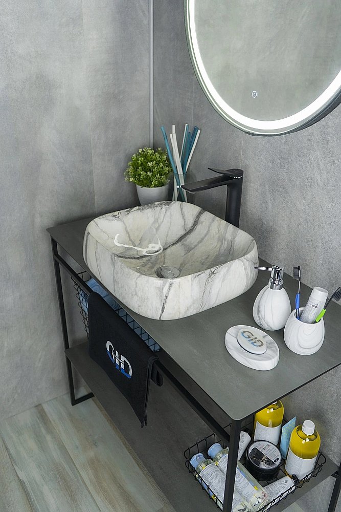 Раковина накладная Gid 45 Mnc189 54425 серый мрамор купить в интернет-магазине Sanbest