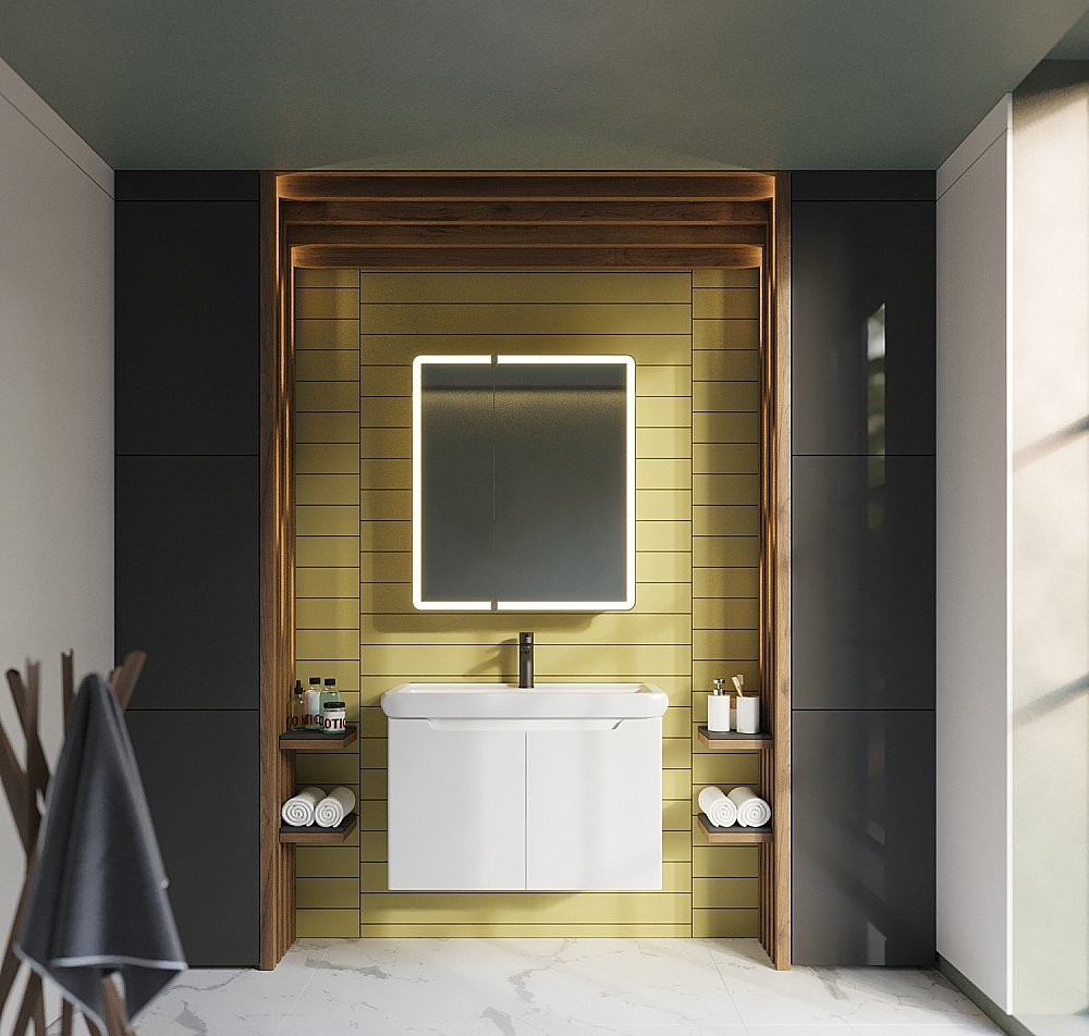 Шкаф зеркальный c LED-подсветкой Dreja POINT 70x80 белый купить в интернет-магазине сантехники Sanbest