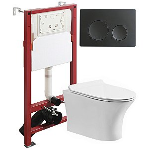 Унитаз подвесной Orange CI01-100W+APB144 безободковый, с крышкой микролифт, с инсталляцией, белый/кнопка черная купить в интернет-магазине Sanbest