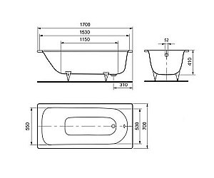 Ванна стальная Kaldewei Eurowa 312-1 170x70 119812030001 белый купить в интернет-магазине Sanbest