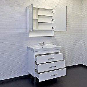 Тумба с раковиной Comforty Никосия 00-00011162 80 белый глянец для ванной в интернет-магазине Sanbest