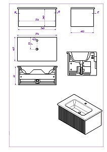 Тумба с раковиной LA FENICE TERRA Blu Grigio 80 синяя для ванной в интернет-магазине Sanbest