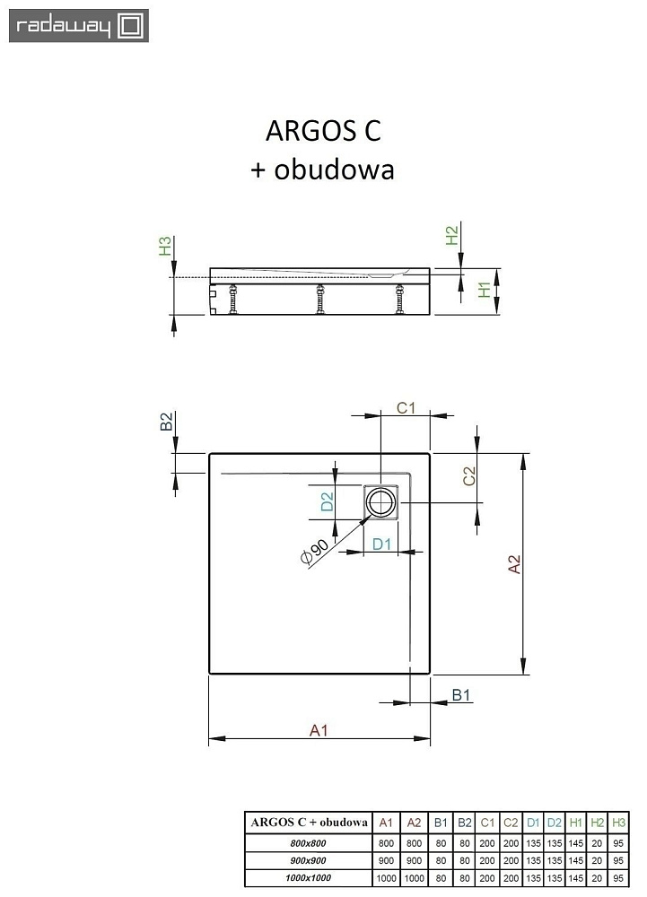 Душевой поддон Radaway Argos C 80x80 купить в интернет-магазине Sanbest