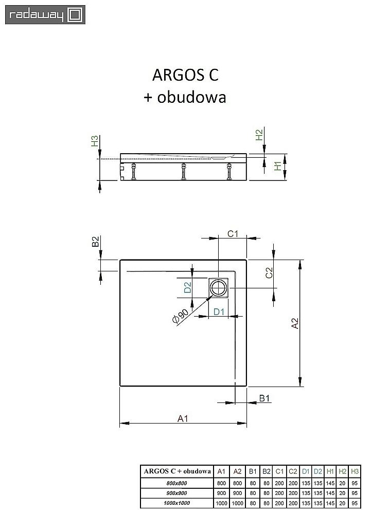 Душевой поддон Radaway Argos C 4ACN88-02 80x80 белый купить в интернет-магазине Sanbest