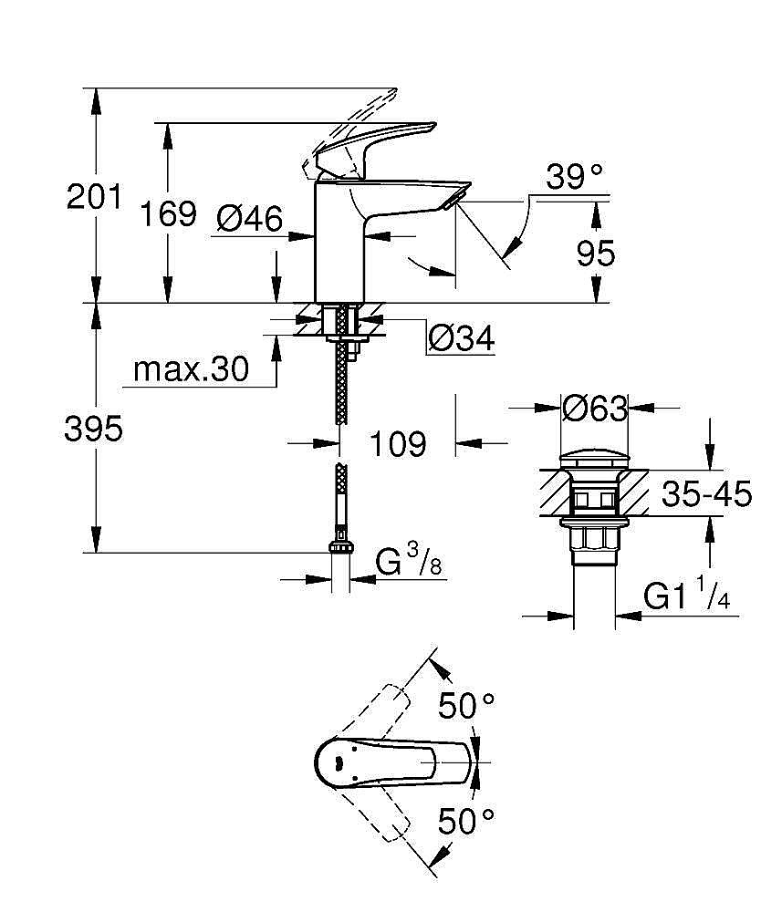 Смеситель для раковины GROHE Eurosmart 23922003 хром купить в интернет-магазине сантехники Sanbest