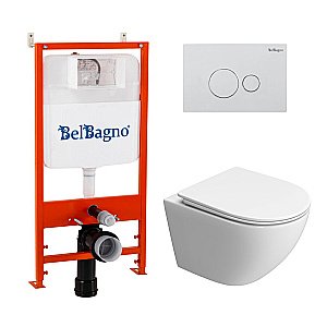 Унитаз подвесной BelBagno UNO-TOR BB5177CH-TOR/SC/BB026/BB082BL белый, с крышкой микролифт, с инсталляцией, безободковый, слив-торнадо купить в интернет-магазине Sanbest