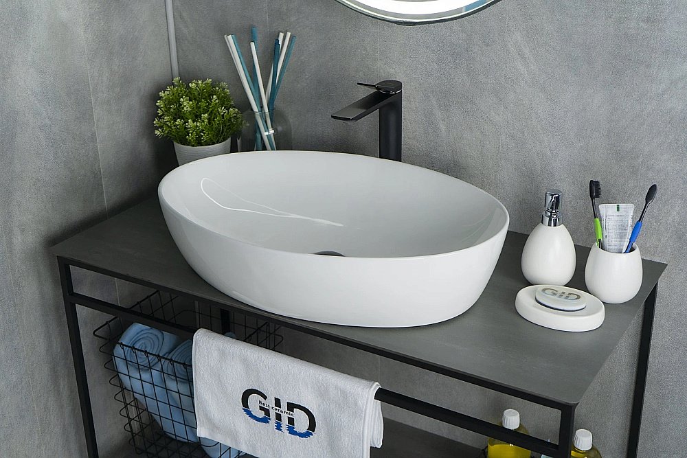 Раковина накладная Gid Lago 61 N9433 51148 белая купить в интернет-магазине Sanbest