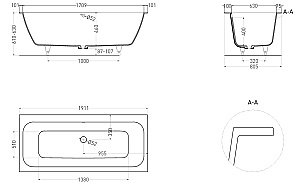 Ванна Salini Orlanda AXIS S-Sense 190x80 103211GF RAL купить в интернет-магазине Sanbest