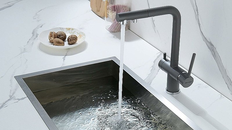 Смеситель для кухни Paulmark Serpentine Se213222-GRM серый металлик купить в интернет-магазине сантехники Sanbest