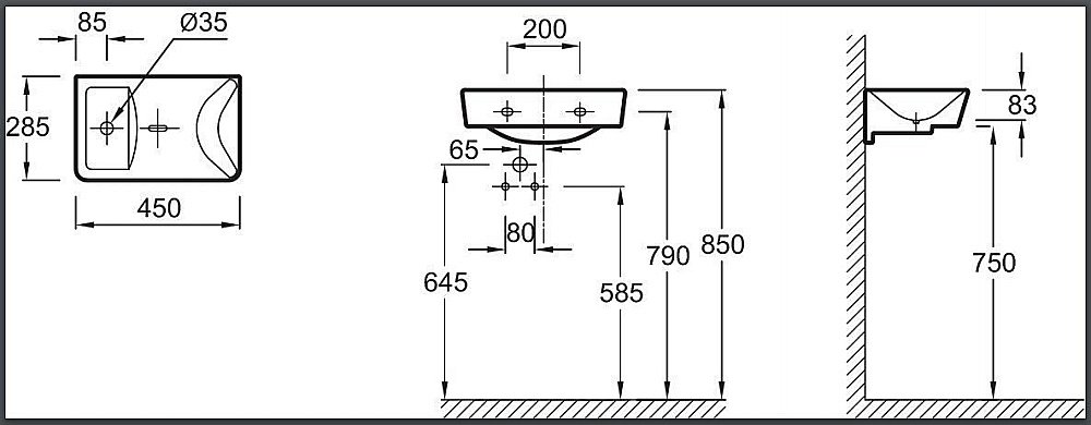 Раковина Jacob Delafon REVE 45 E4805-00 белая купить в интернет-магазине Sanbest