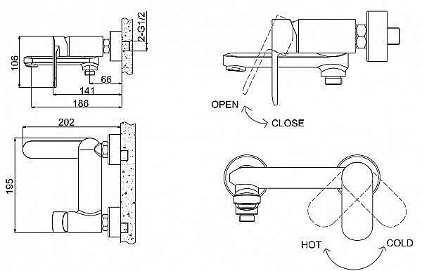 Смеситель для ванны BRAVAT Opal F6125183CP-01-RUS купить в интернет-магазине сантехники Sanbest