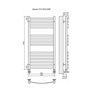 Полотенцесушитель водяной Terminus Авиэль П14 500x1056 купить в интернет-магазине сантехники Sanbest