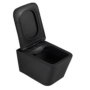 Унитаз подвесной Abber Rechteck AC1201MB-AC0105-AC0121RG черный матовый, безободковый, с инсталляцией, с крышкой микролифт, с кнопкой золото розовое купить в интернет-магазине Sanbest