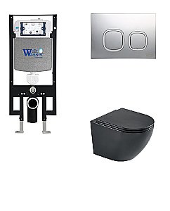 Унитаз с инсталляцией WeltWasser AMBERG 497 + HEIMBACH 043 MT-BL + AMBERG RD-CR черный матовый/кнопка хром купить в интернет-магазине Sanbest