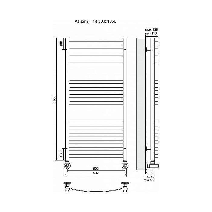 Полотенцесушитель водяной Terminus Авиэль П14 500x1056 купить в интернет-магазине сантехники Sanbest