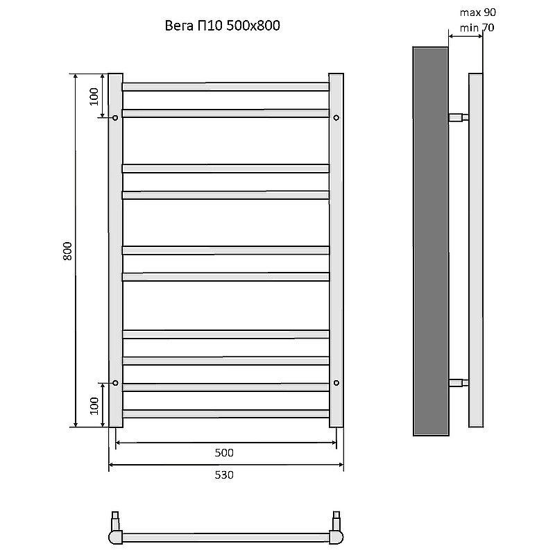 Полотенцесушитель Aquatek Вега П10 50х80 AQ DR1080CH хром купить в интернет-магазине сантехники Sanbest