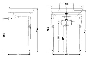Консоль с раковиной Burlington Guild 62 с 1-им отверстием, хром для ванной в интернет-магазине сантехники Sanbest
