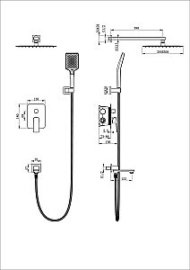 Душевая система встраиваемая WONZON & WOGHAND DIAMOND, Черный матовый (WW-88939011-MB) купить в интернет-магазине сантехники Sanbest