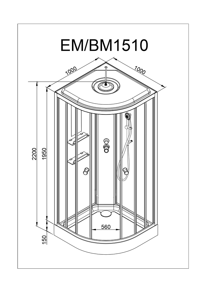 Душевая кабина Deto ЕМ1510 N 100х100 купить в интернет-магазине Sanbest