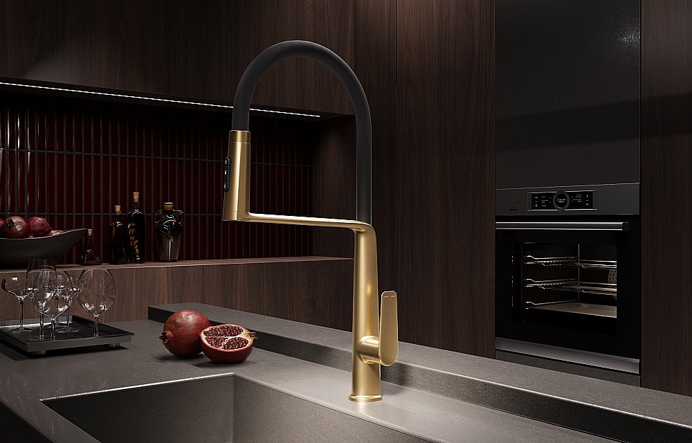 Смеситель для кухни Vincea VKF-118BG брашированное золото купить в интернет-магазине сантехники Sanbest