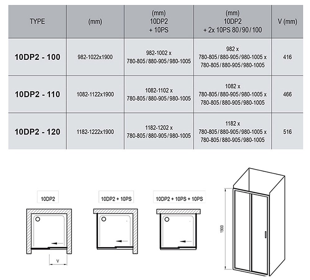 Душевая дверь Ravak 10° 10DP2-110 белый купить в интернет-магазине Sanbest