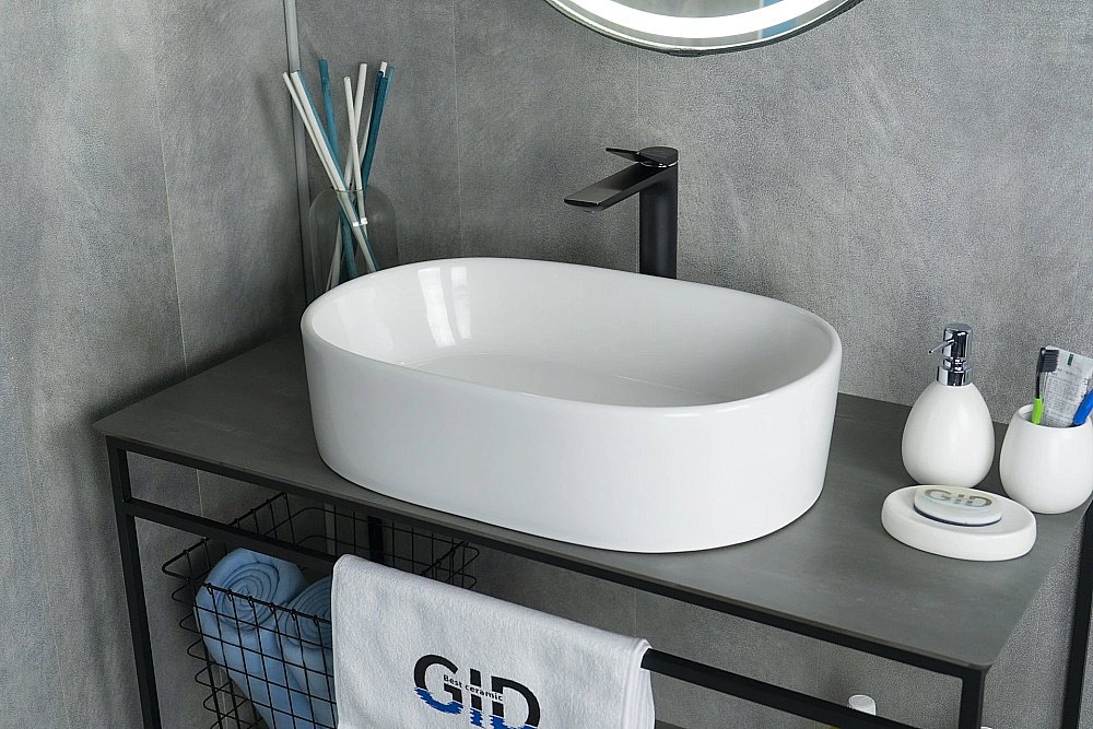 Раковина накладная Gid Lago 56  N9025 51111 белая купить в интернет-магазине Sanbest