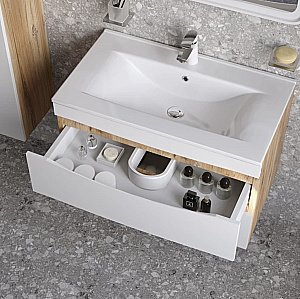 Тумба с раковиной Iddis Cloud CLO80Y0i95K 80 белая матовая/светлое дерево для ванной в интернет-магазине Sanbest