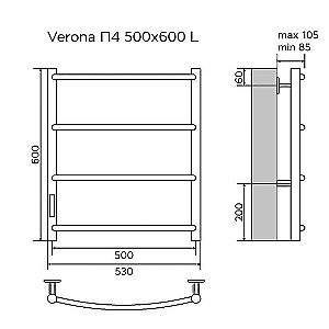 Полотенцесушитель электрический Azario VERONA П4 500х600 AZ04756B черный купить в интернет-магазине сантехники Sanbest