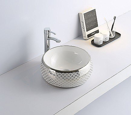 Раковина накладная Ceramalux NC 40 5004SP серебро, белая купить в интернет-магазине Sanbest