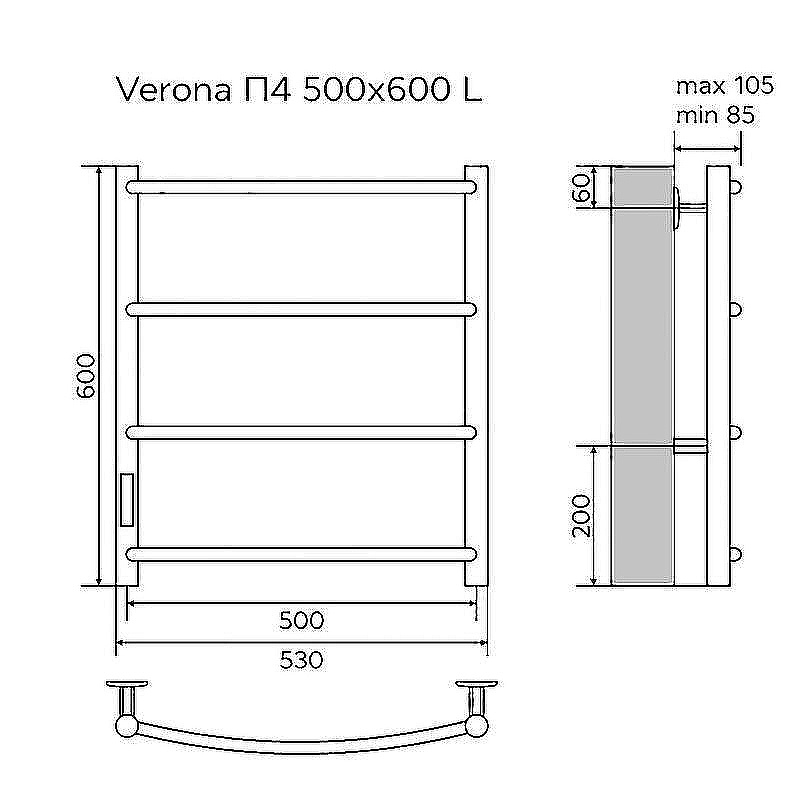 Полотенцесушитель электрический Azario VERONA П4 500х600 AZ04756B черный купить в интернет-магазине сантехники Sanbest