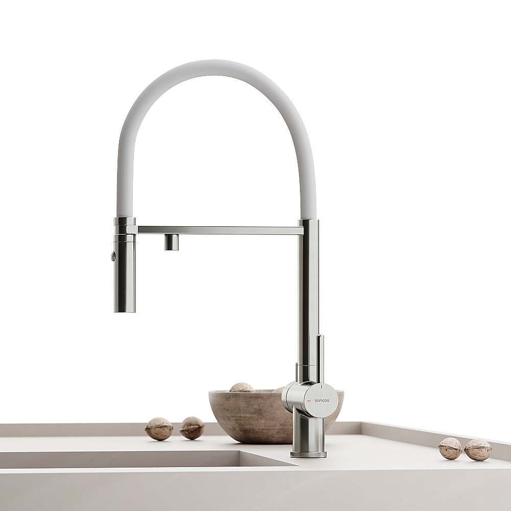 Смеситель для кухни Sancos Imola SC4010BNwh брашированный никель/белый купить в интернет-магазине сантехники Sanbest