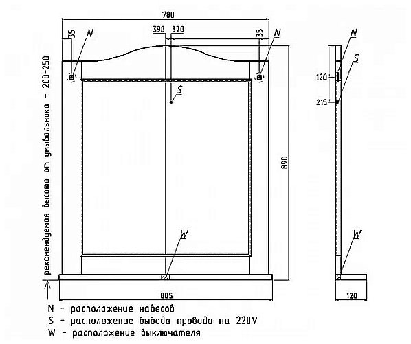 Зеркало Rush Victoria 80 VIM71080WO беленый дуб в ванную от интернет-магазине сантехники Sanbest
