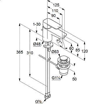 Смеситель для раковины Kludi Pure&Style 403850575 хром купить в интернет-магазине сантехники Sanbest