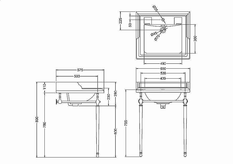 Консоль с раковиной Burlington Classic B15 3TH для ванной в интернет-магазине сантехники Sanbest