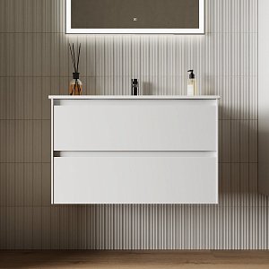 Тумба с раковиной Sancos Cento CN80W белый глянец для ванной в интернет-магазине Sanbest