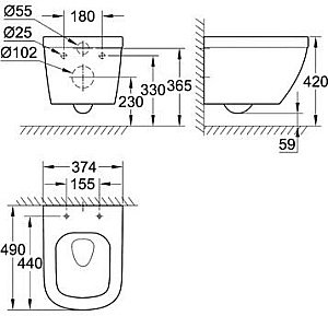 Унитаз подвесной Grohe Euro Ceramic 39206000 безободковый, слив-торнадо купить в интернет-магазине Sanbest