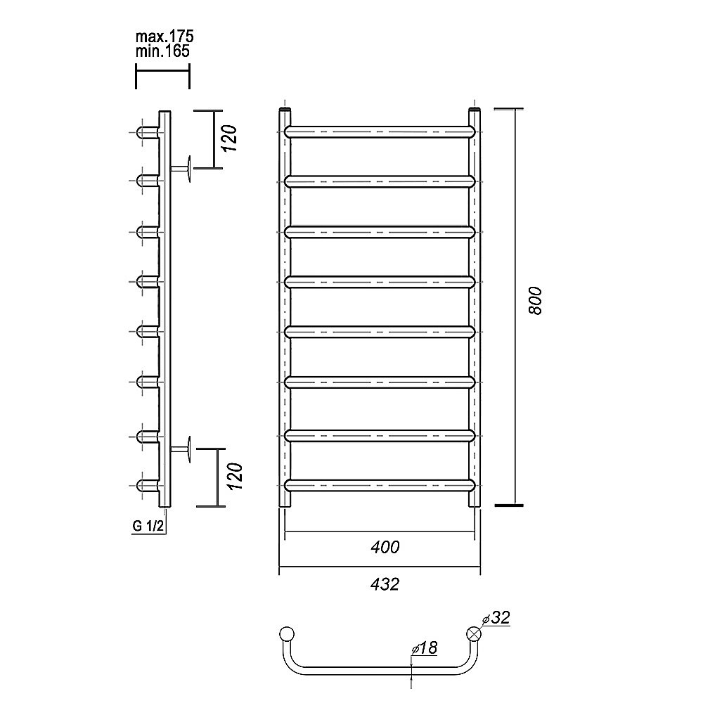 Полотенцесушитель водяной Domoterm Стефано П8 400x800 хром купить в интернет-магазине сантехники Sanbest