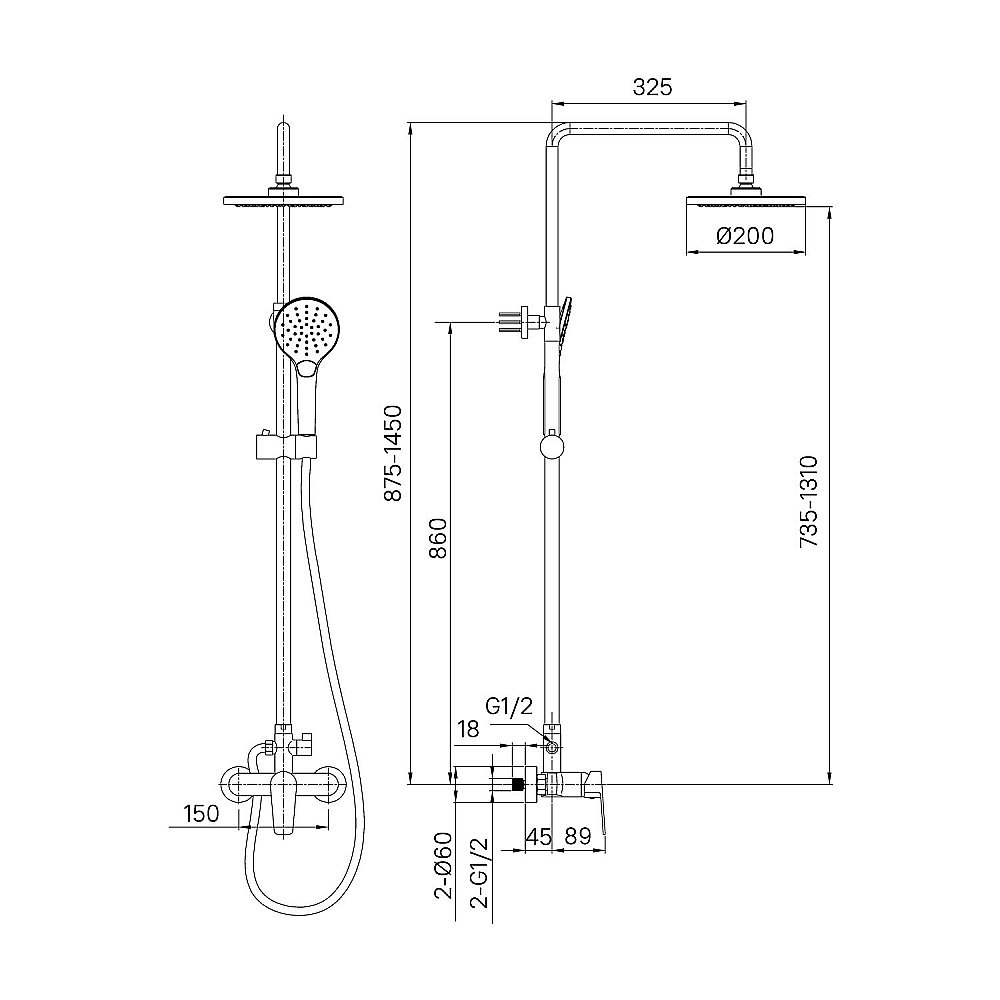 Душевая система Milardo Simp SIMSB1FM89 хром купить в интернет-магазине сантехники Sanbest