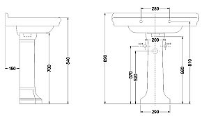 Раковина на пьедестале Burlington Guild 85 с 3-мя отверстиями, белая купить в интернет-магазине Sanbest