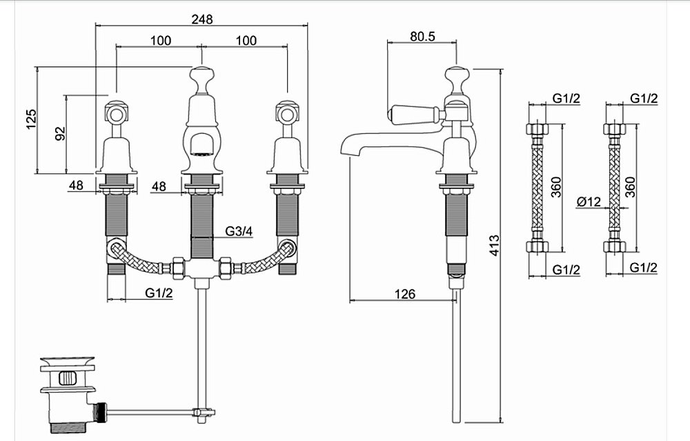 Смеситель для раковины Burlington KE12-QT WAL купить в интернет-магазине сантехники Sanbest