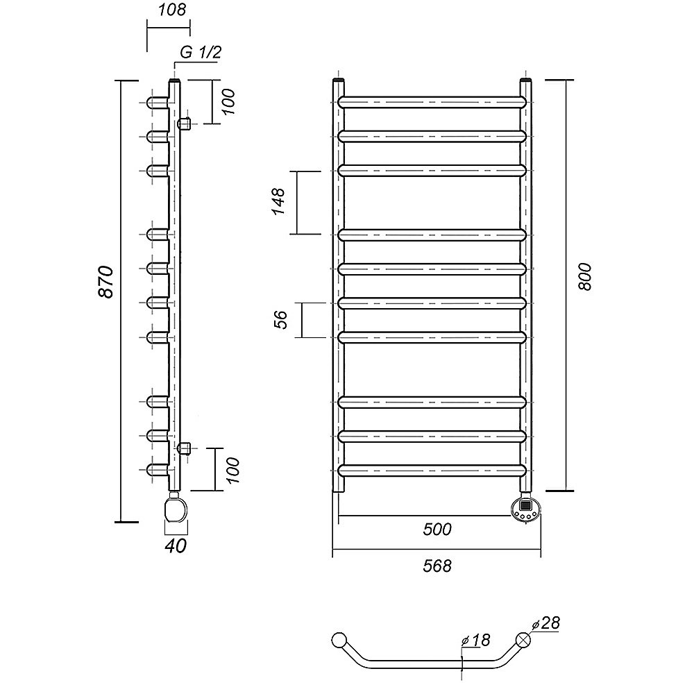 Полотенцесушитель электрический Domoterm Лаура П10 500x800 АБР E бронза купить в интернет-магазине сантехники Sanbest